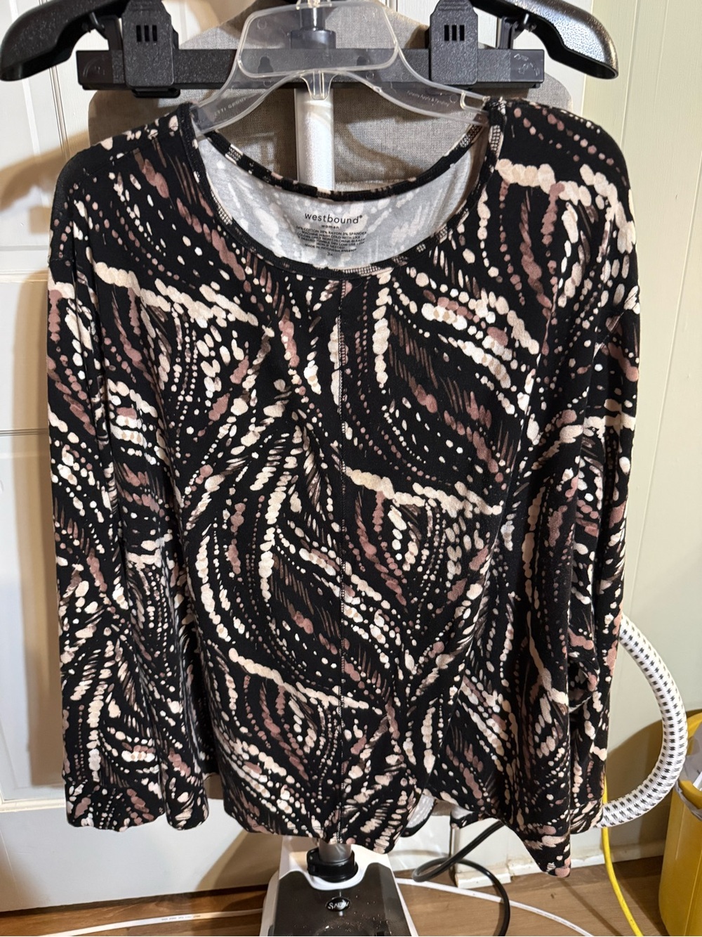Westbound Black and Blush Printed Long-Sleeve 3x Top
